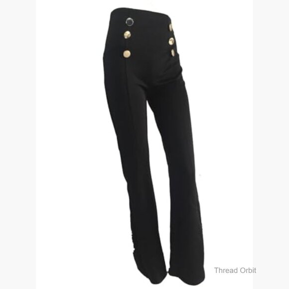 Stretchy High Waisted Wide Leg Flare Pants Sailor Bell Trousers - Picture 5 of 7